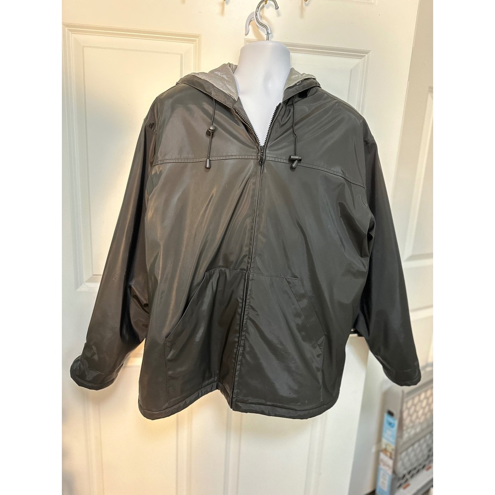Northwest Territory Mens Large Black Hooded Rain Jacket Windbreaker Coat‎